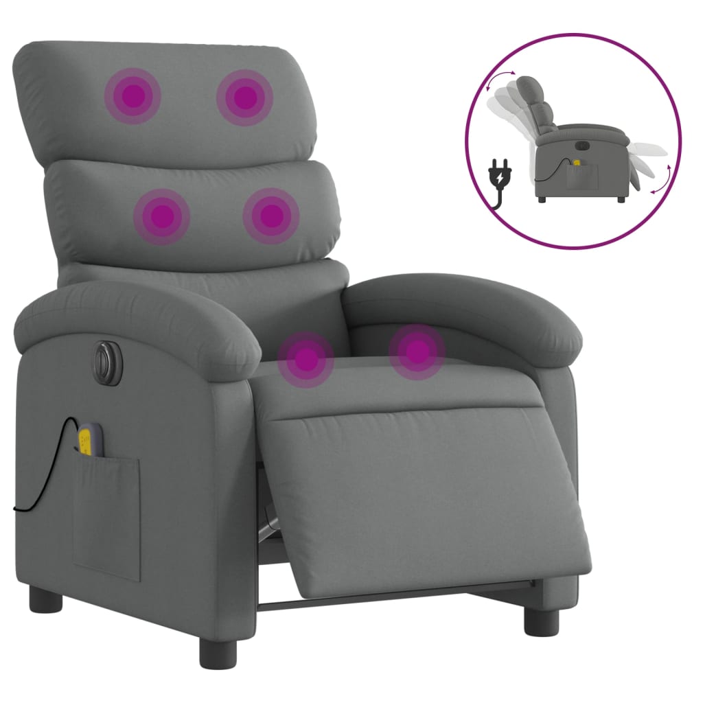 Fauteuil inclinable de massage électrique gris foncé tissu Fauteuils vidaXL   