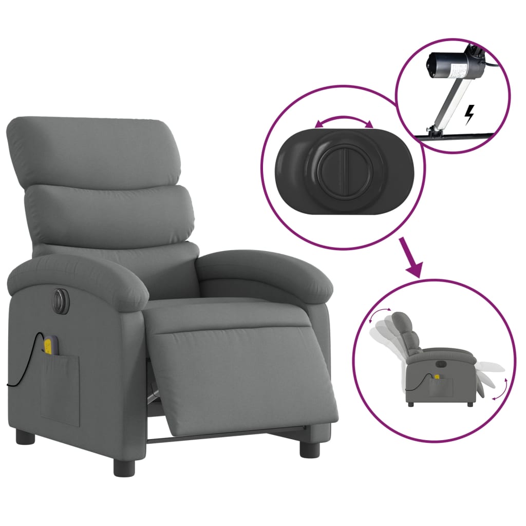 Fauteuil inclinable de massage électrique gris foncé tissu Fauteuils vidaXL   