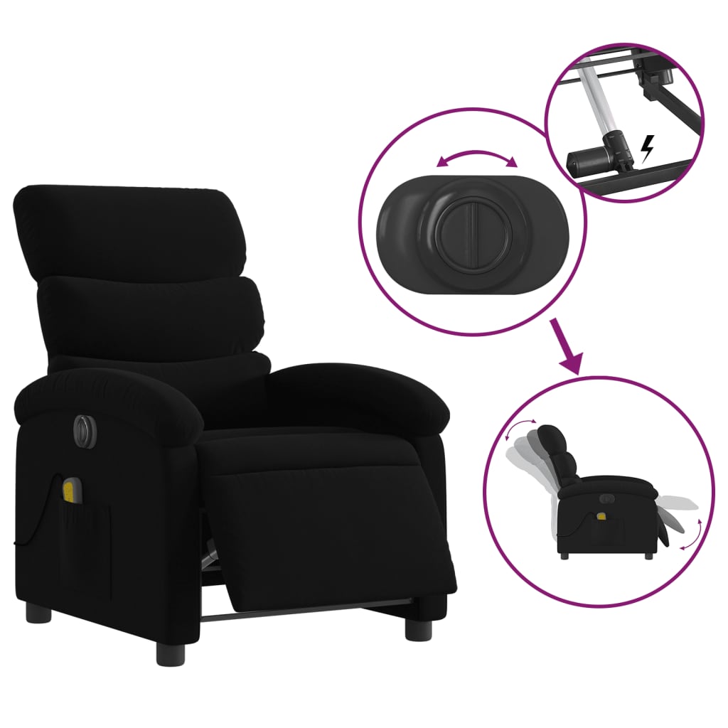 Fauteuil de massage inclinable électrique Noir Tissu Fauteuils vidaXL   