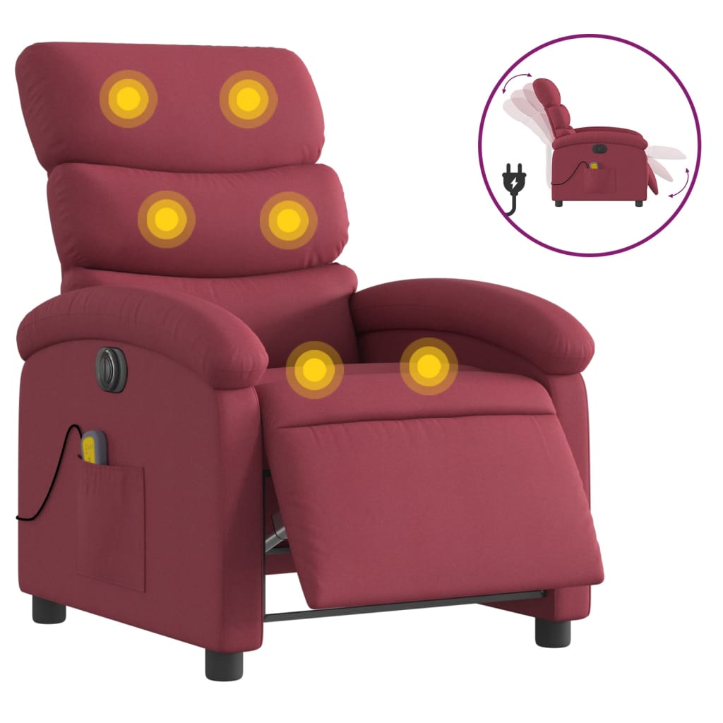 Fauteuil de massage inclinable électrique Rouge bordeaux Tissu Fauteuils vidaXL   