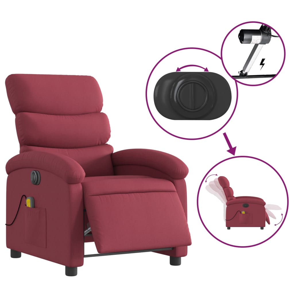 Fauteuil de massage inclinable électrique Rouge bordeaux Tissu Fauteuils vidaXL   