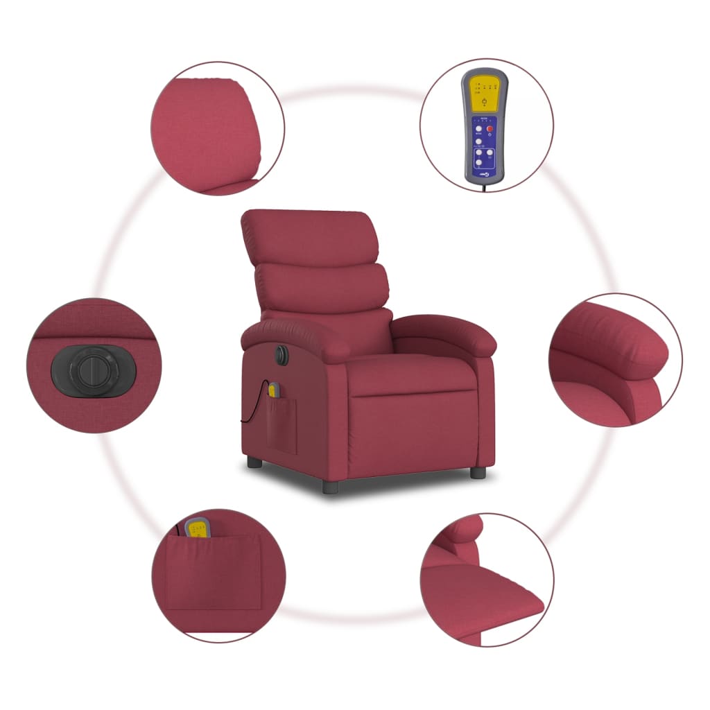 Fauteuil de massage inclinable électrique Rouge bordeaux Tissu Fauteuils vidaXL   