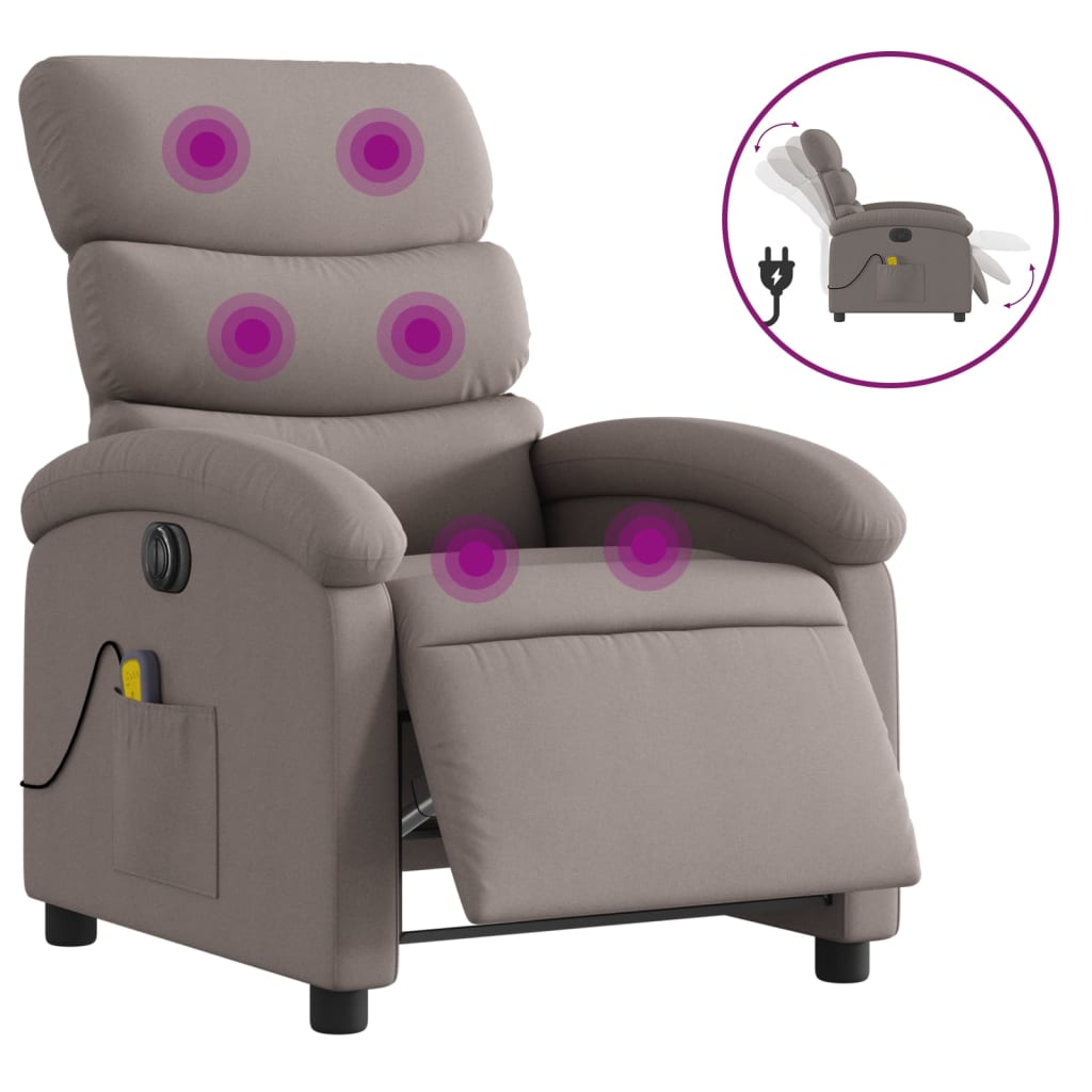 Fauteuil de massage inclinable électrique Taupe Tissu Fauteuils vidaXL   