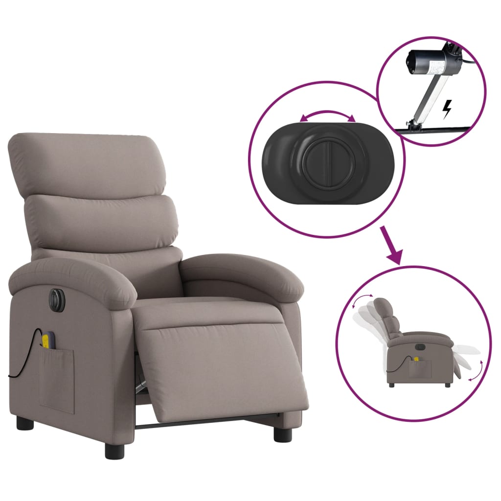 Fauteuil de massage inclinable électrique Taupe Tissu Fauteuils vidaXL   