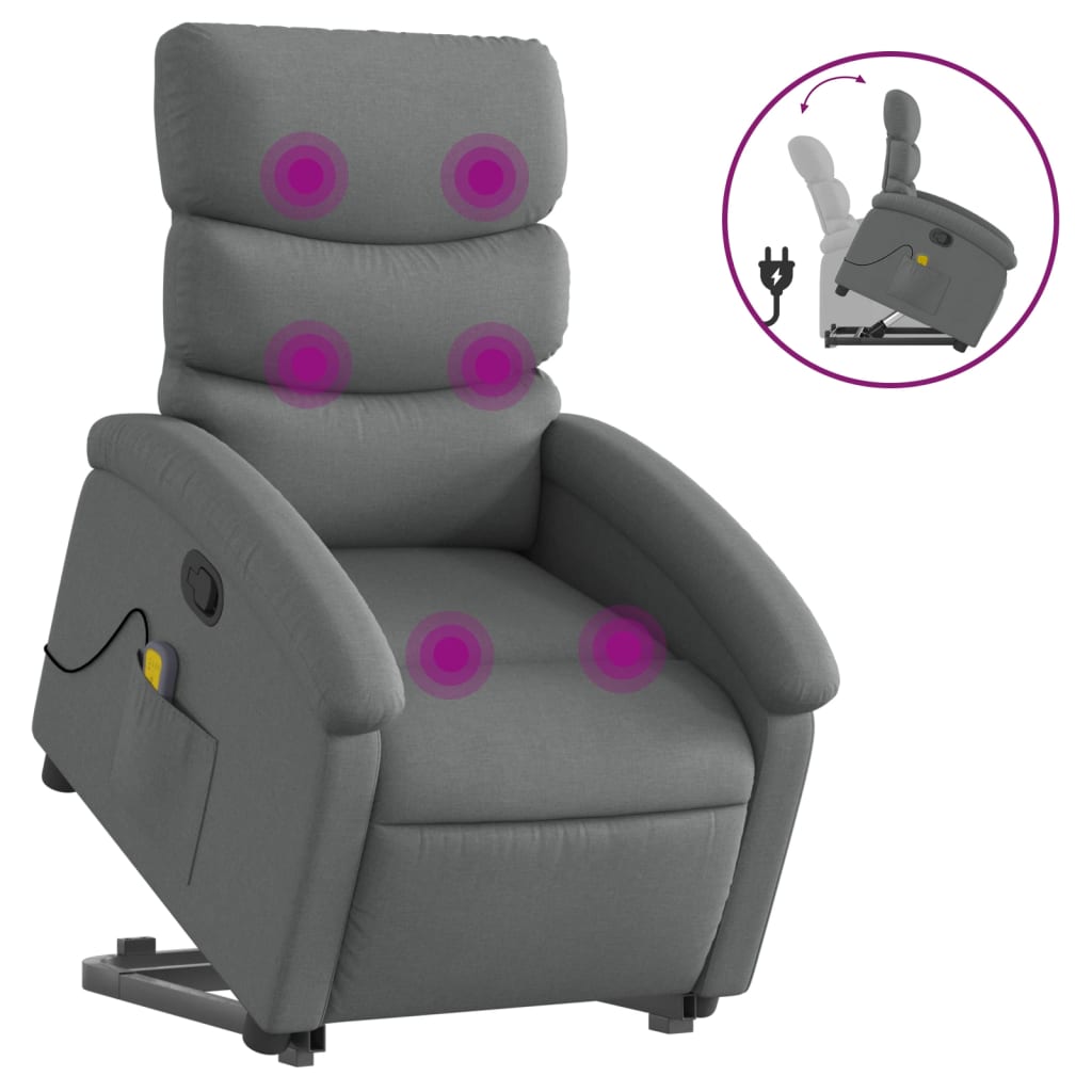 Fauteuil de massage inclinable Gris foncé Tissu Fauteuils vidaXL   