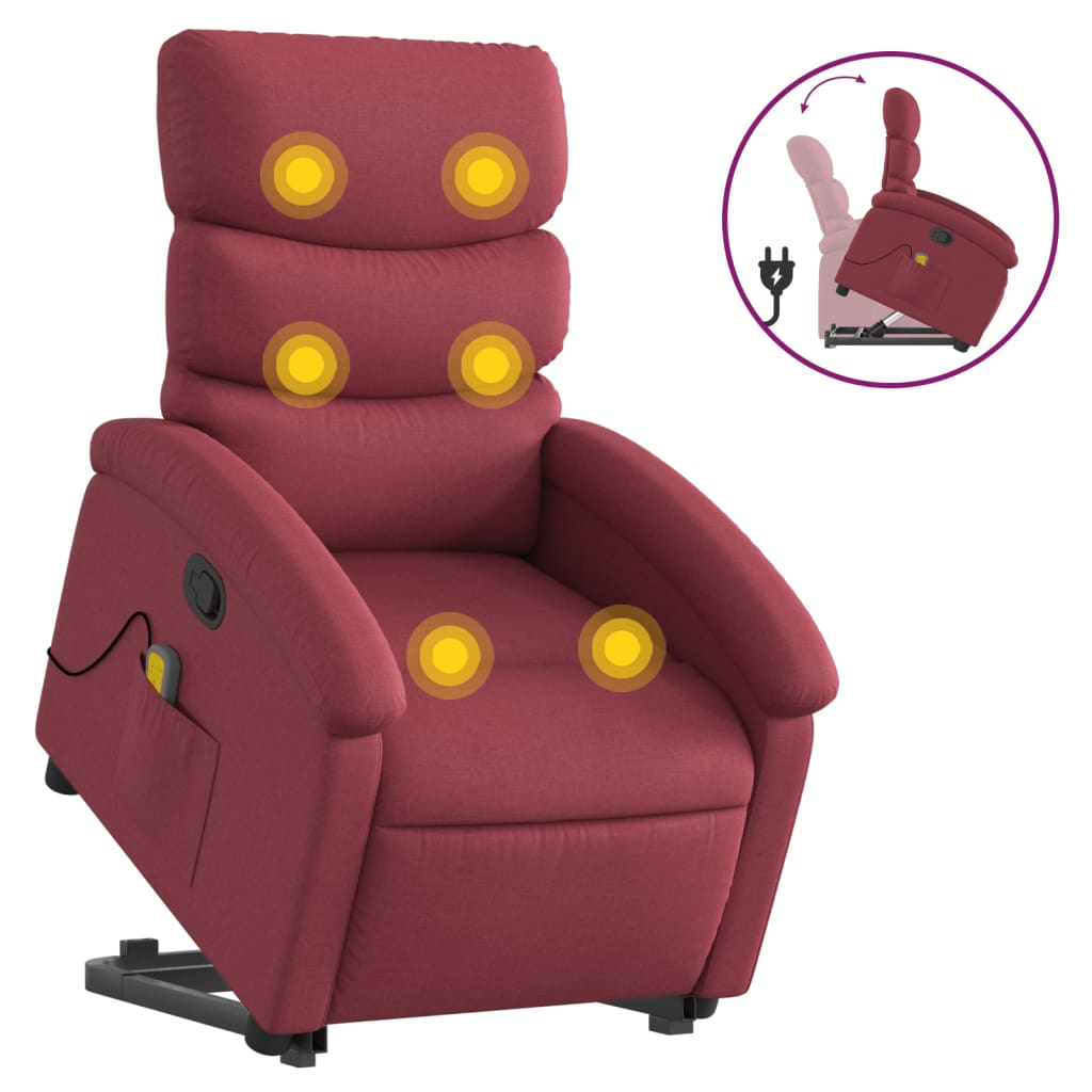 Fauteuil inclinable de massage Rouge bordeaux Tissu Fauteuils vidaXL   