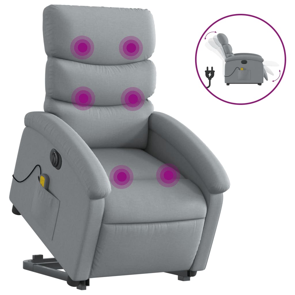 Fauteuil inclinable de massage électrique Gris clair Tissu Fauteuils vidaXL   