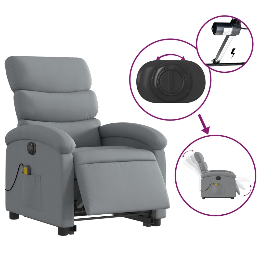 Fauteuil inclinable de massage électrique Gris clair Tissu Fauteuils vidaXL   