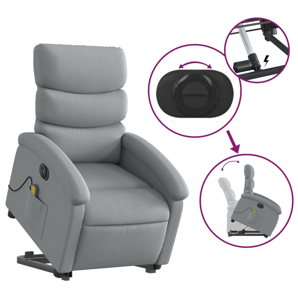 Fauteuil inclinable de massage électrique Gris clair Tissu Fauteuils vidaXL   