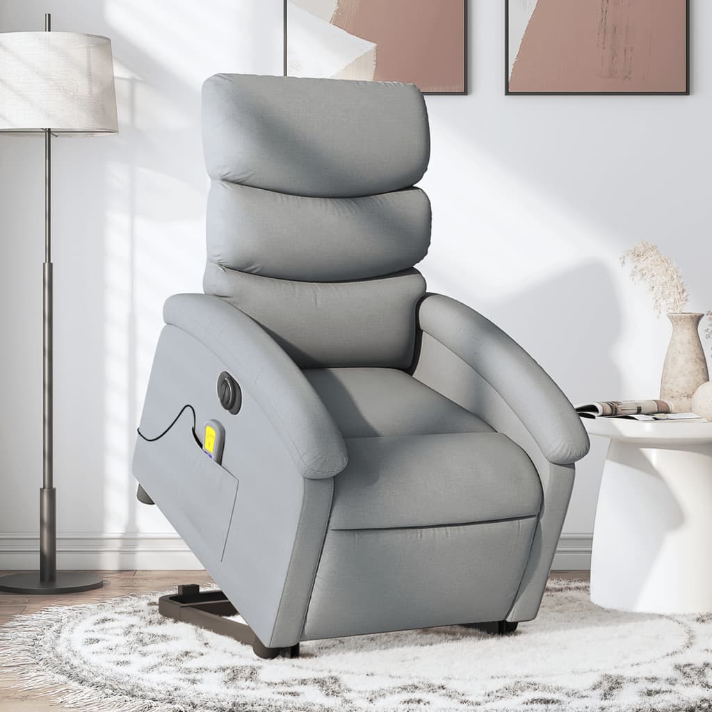 Fauteuil inclinable de massage électrique Gris clair Tissu Fauteuils vidaXL   