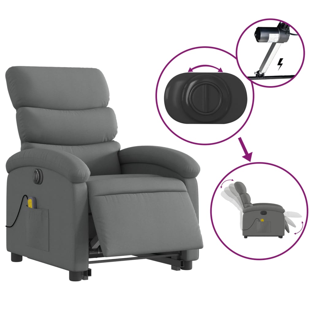 Fauteuil inclinable de massage électrique Gris foncé Tissu Fauteuils vidaXL   