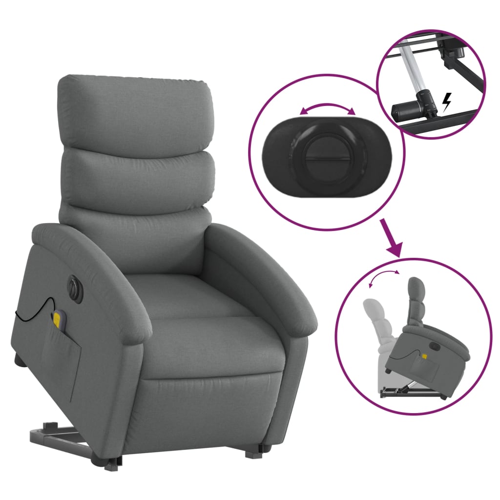 Fauteuil inclinable de massage électrique Gris foncé Tissu Fauteuils vidaXL   