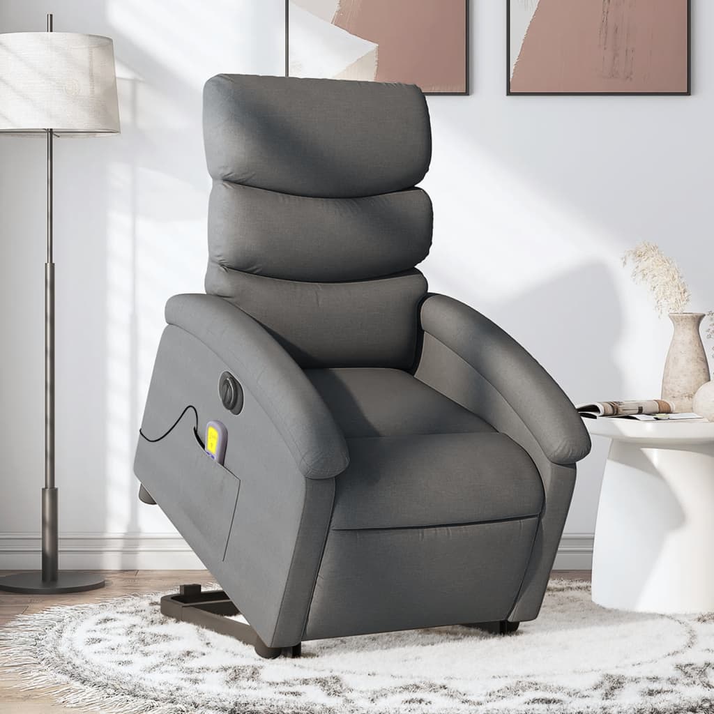 Fauteuil inclinable de massage électrique Gris foncé Tissu Fauteuils vidaXL   