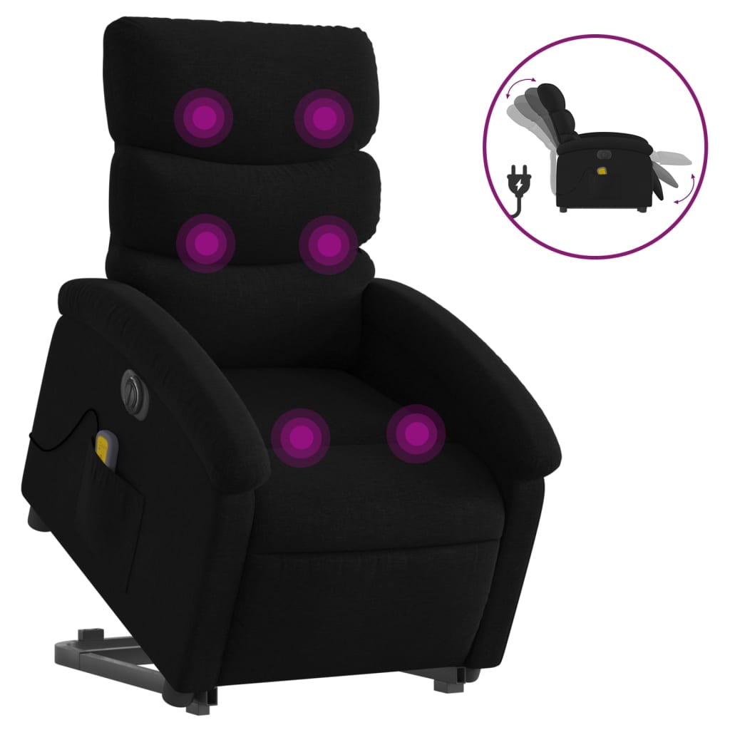 Fauteuil inclinable de massage électrique Noir Tissu Fauteuils vidaXL   