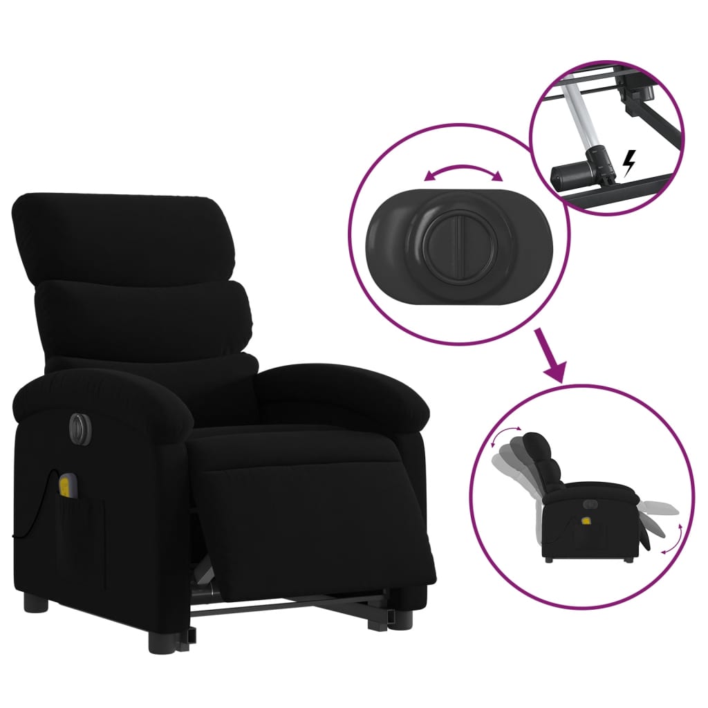 Fauteuil inclinable de massage électrique Noir Tissu Fauteuils vidaXL   