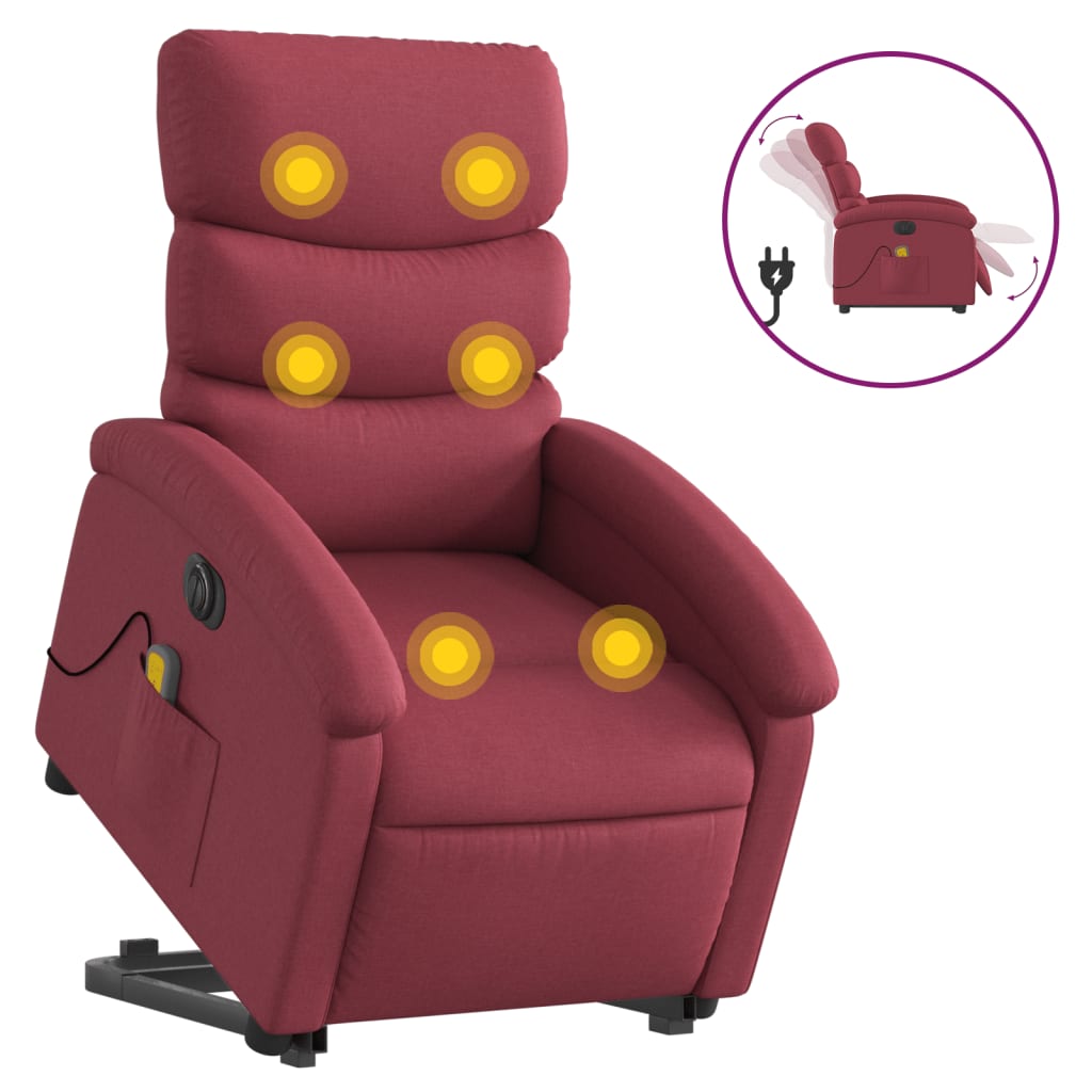 Fauteuil inclinable de massage électrique Rouge bordeaux Tissu Fauteuils vidaXL   