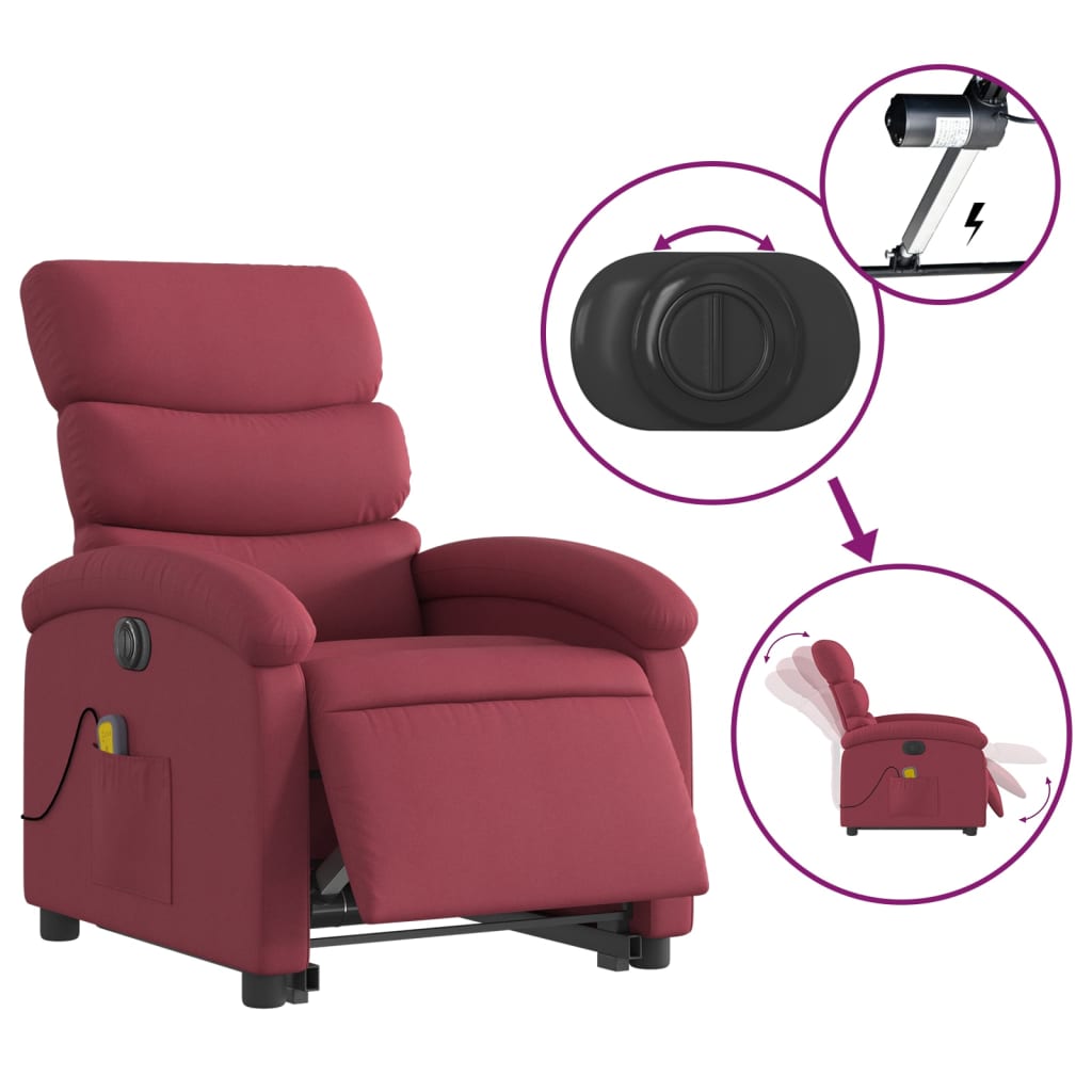 Fauteuil inclinable de massage électrique Rouge bordeaux Tissu Fauteuils vidaXL   