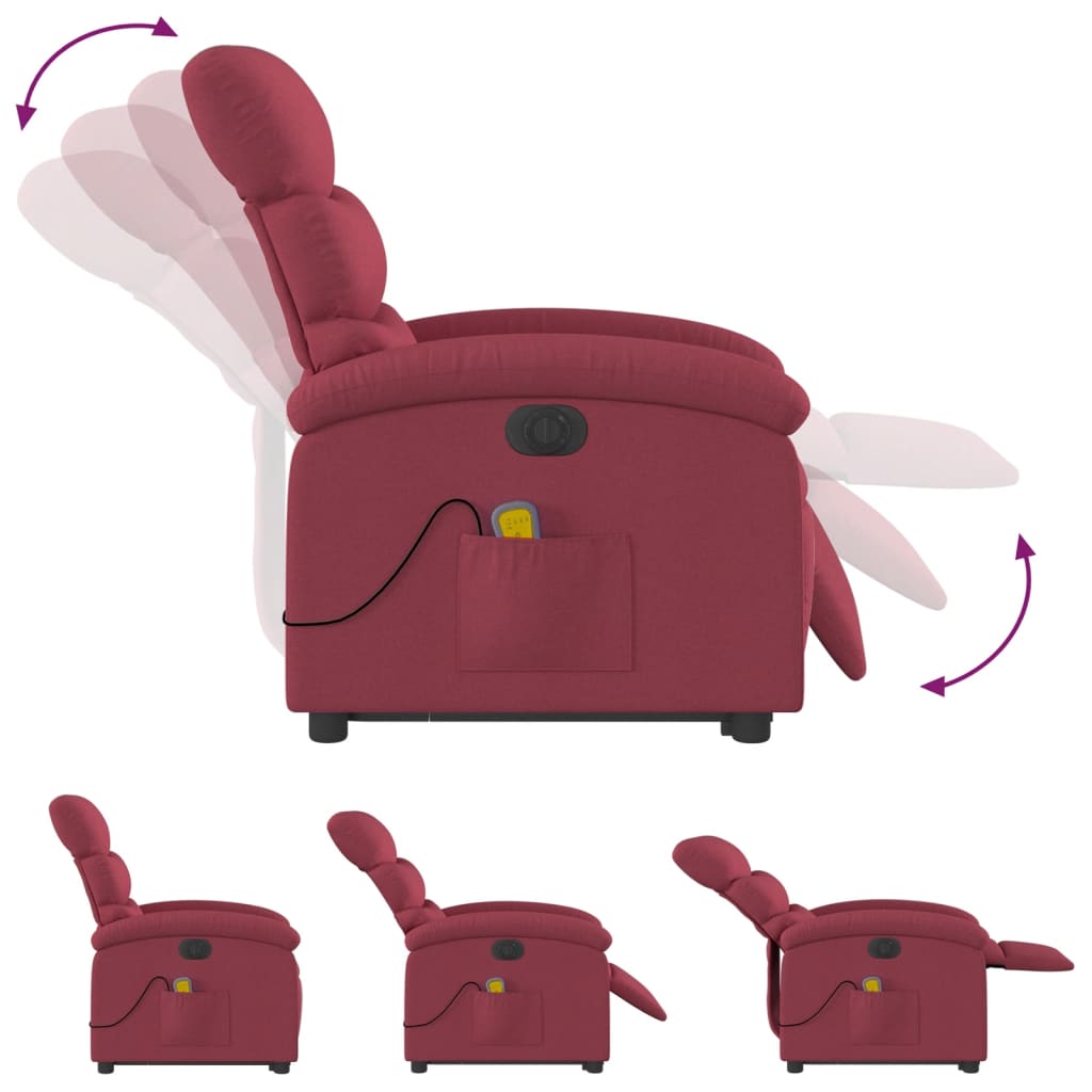 Fauteuil inclinable de massage électrique Rouge bordeaux Tissu Fauteuils vidaXL   