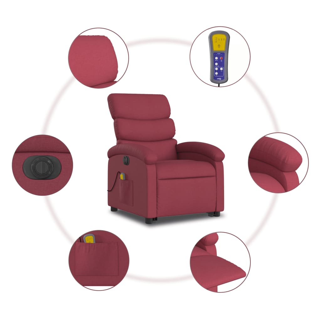 Fauteuil inclinable de massage électrique Rouge bordeaux Tissu Fauteuils vidaXL   