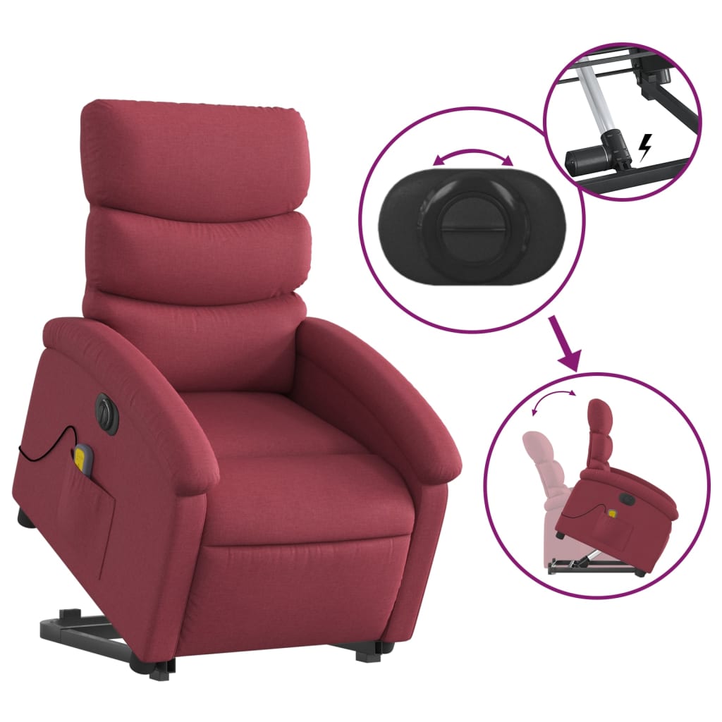 Fauteuil inclinable de massage électrique Rouge bordeaux Tissu Fauteuils vidaXL   