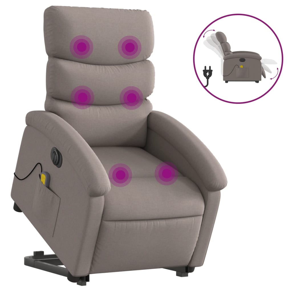 Fauteuil inclinable de massage électrique Taupe Tissu Fauteuils vidaXL   