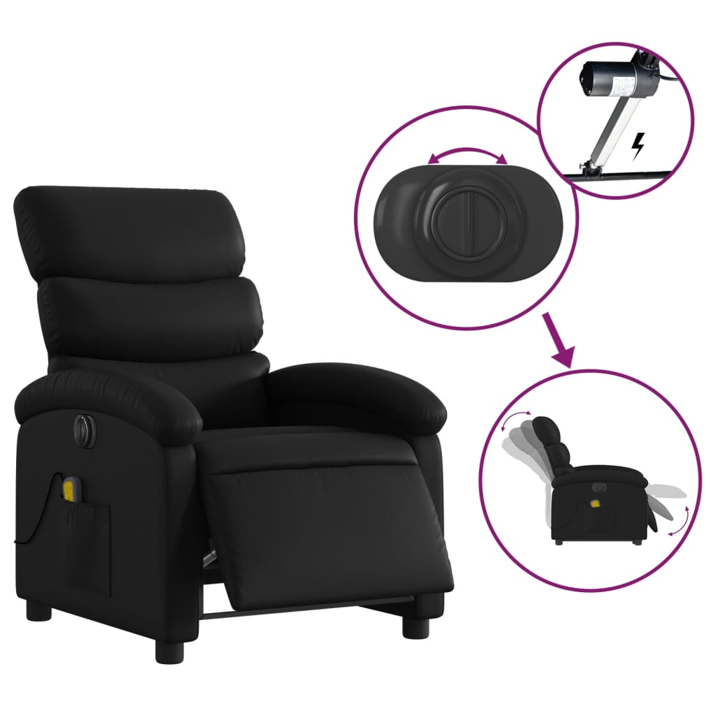 Fauteuil de massage inclinable électrique noir similicuir Fauteuils vidaXL   