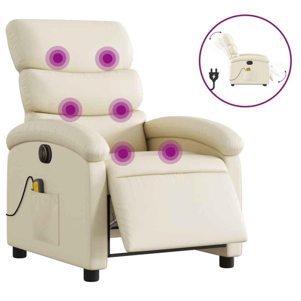 Fauteuil de massage inclinable électrique crème similicuir Fauteuils vidaXL   