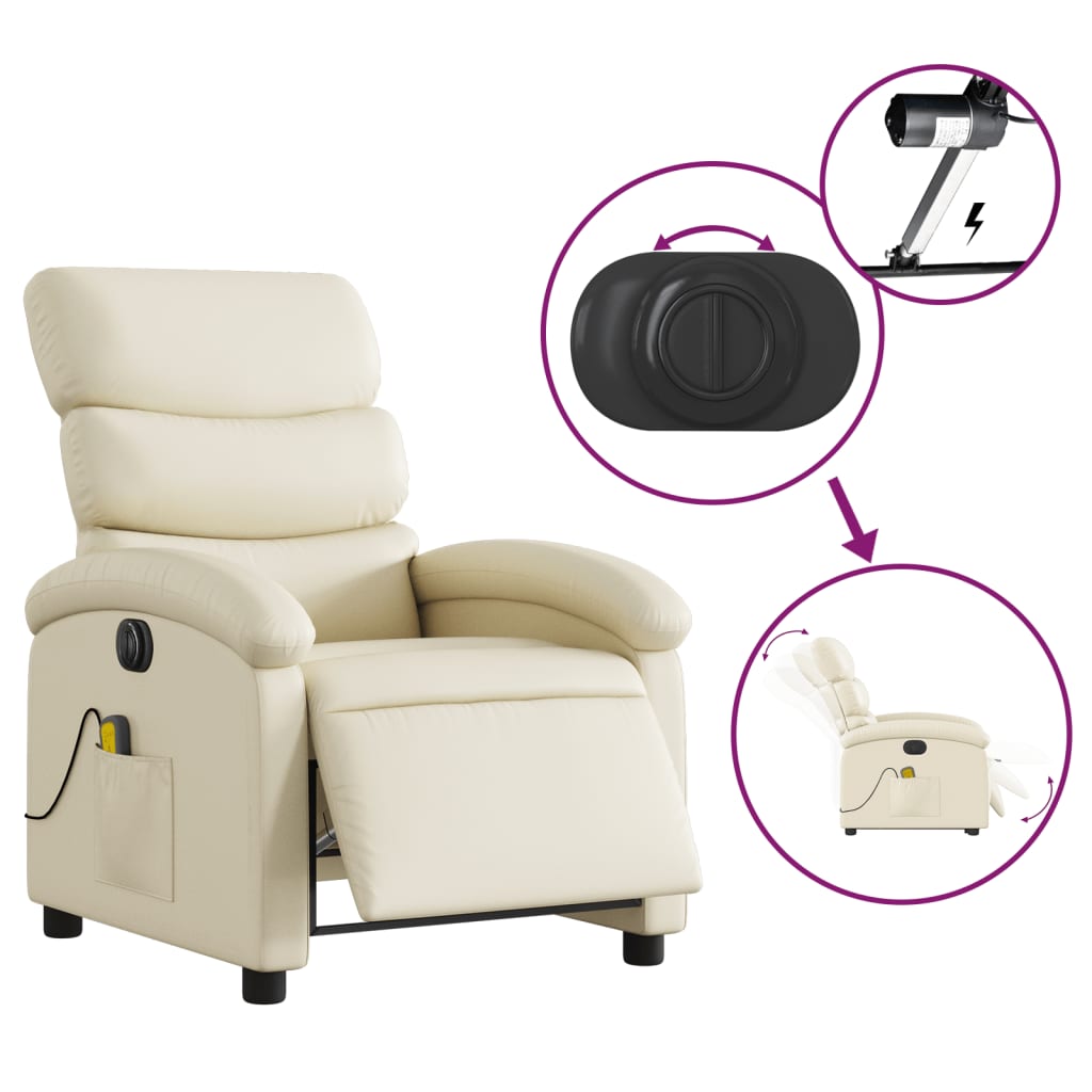 Fauteuil de massage inclinable électrique crème similicuir Fauteuils vidaXL   