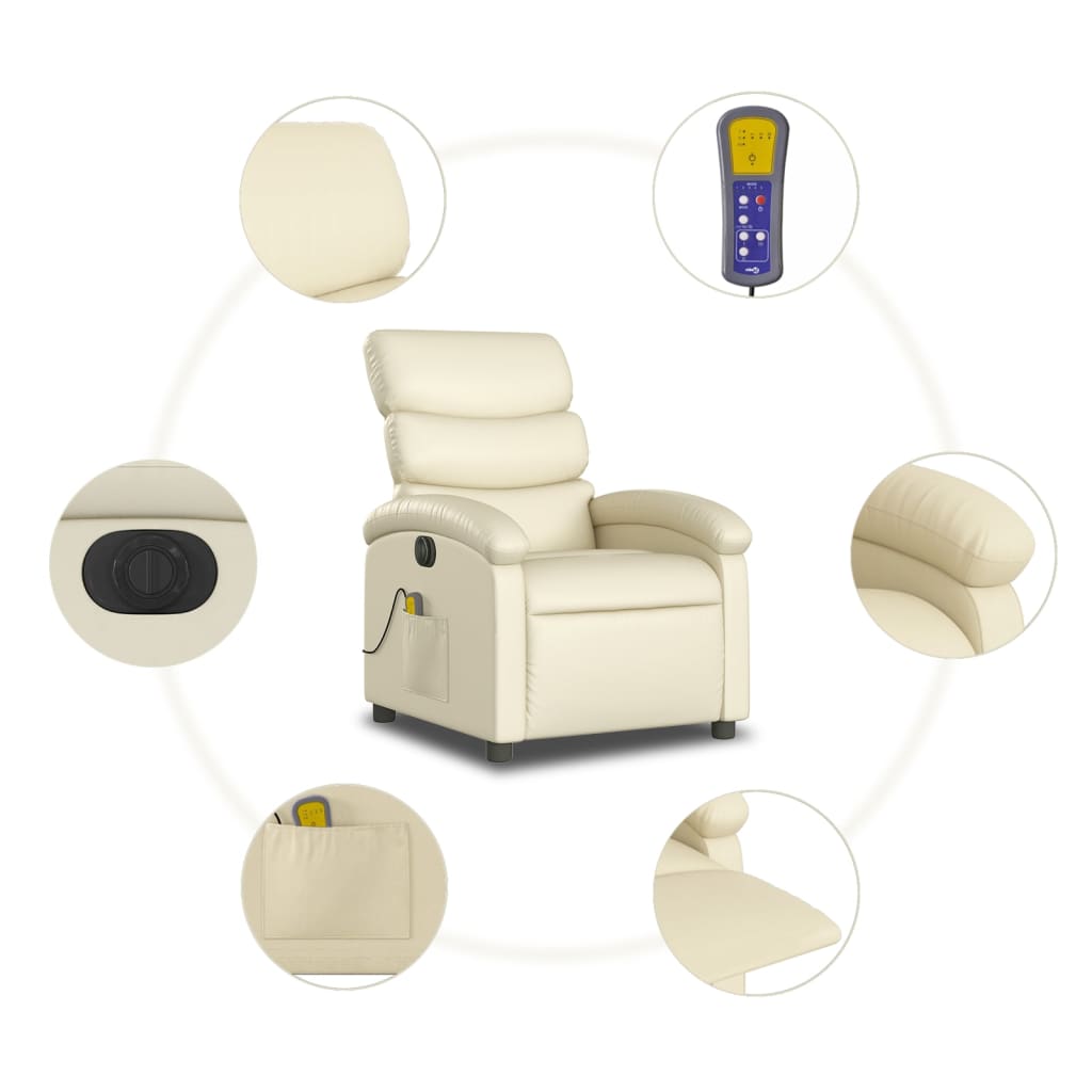 Fauteuil de massage inclinable électrique crème similicuir Fauteuils vidaXL   