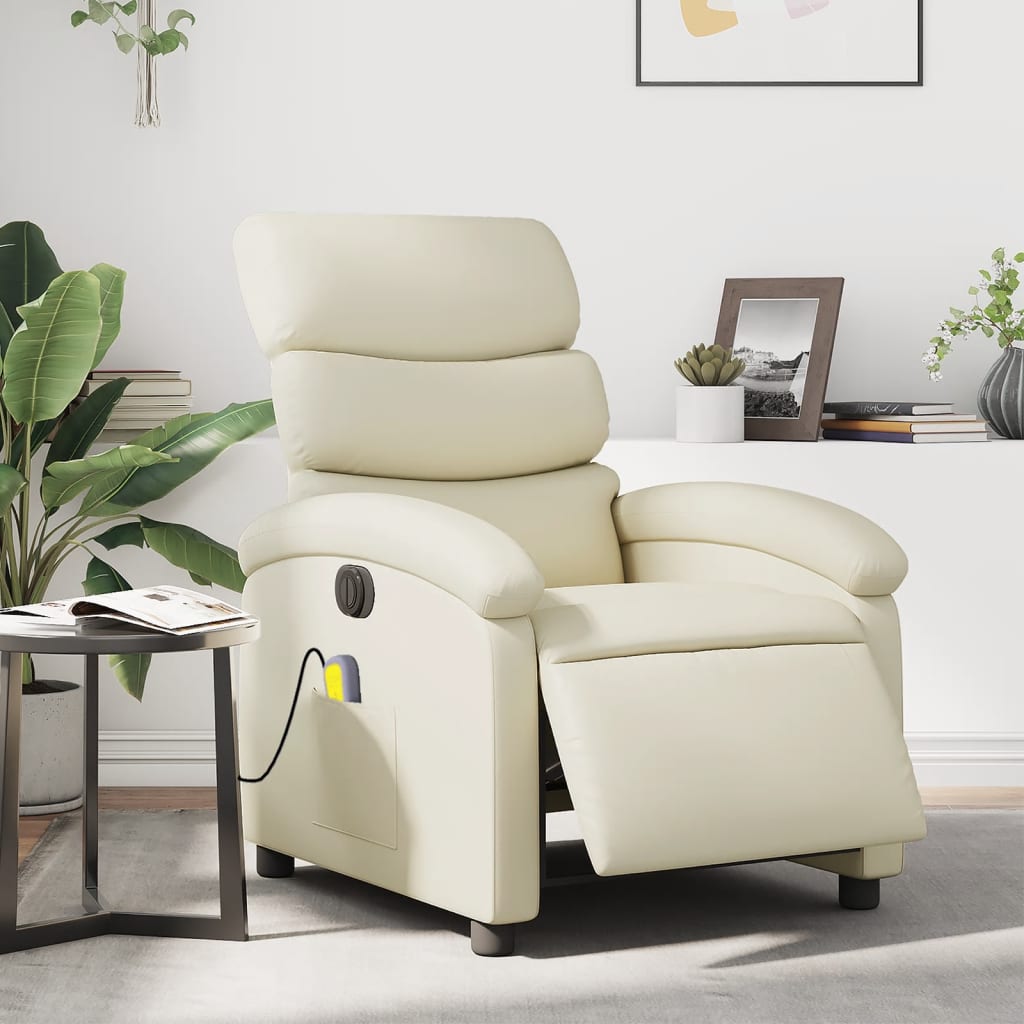 Fauteuil de massage inclinable électrique crème similicuir Fauteuils vidaXL   