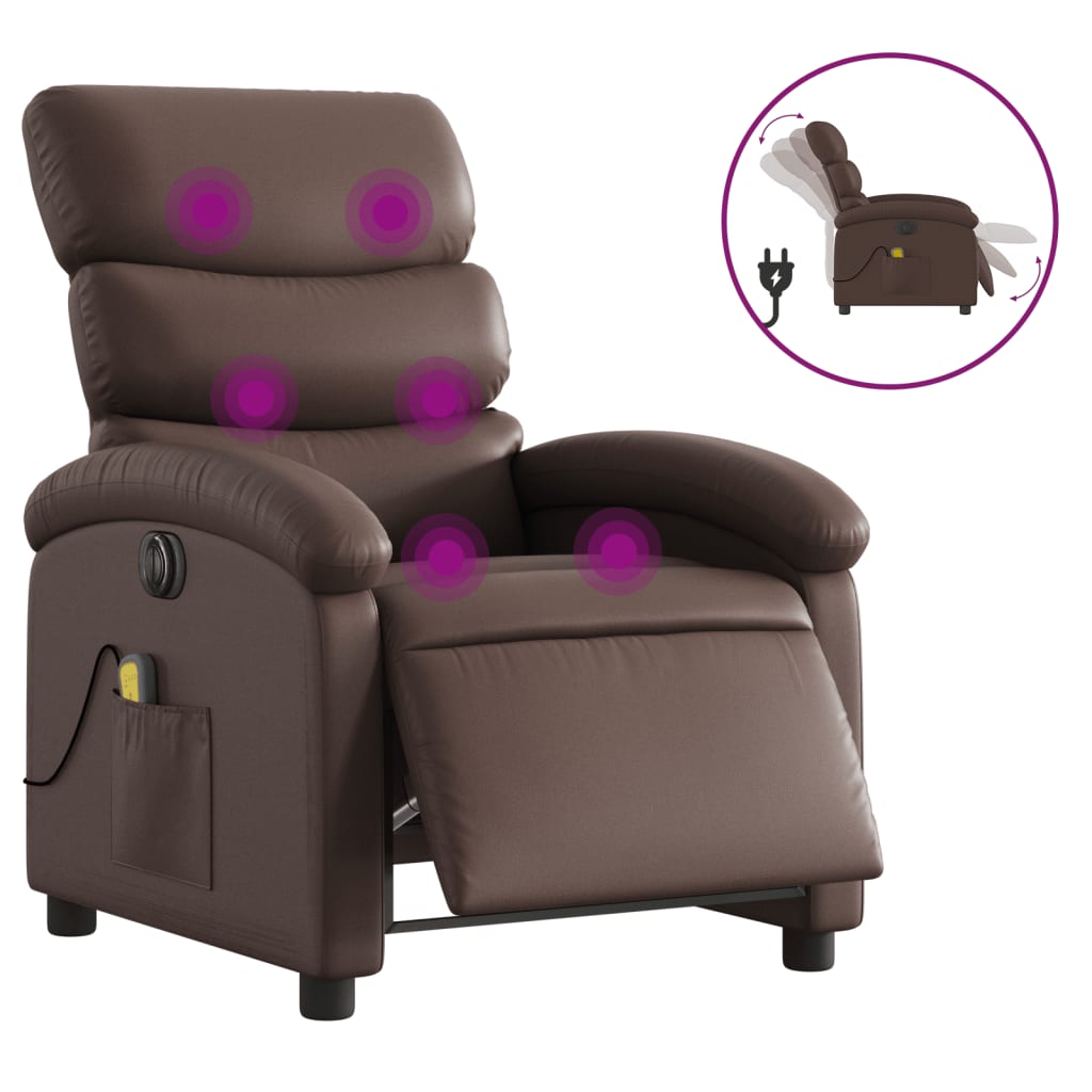 Fauteuil de massage inclinable électrique marron similicuir Fauteuils vidaXL   