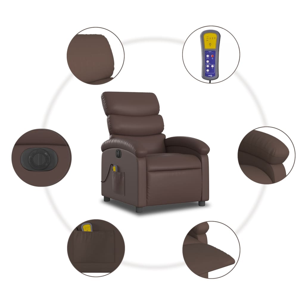 Fauteuil de massage inclinable électrique marron similicuir Fauteuils vidaXL   