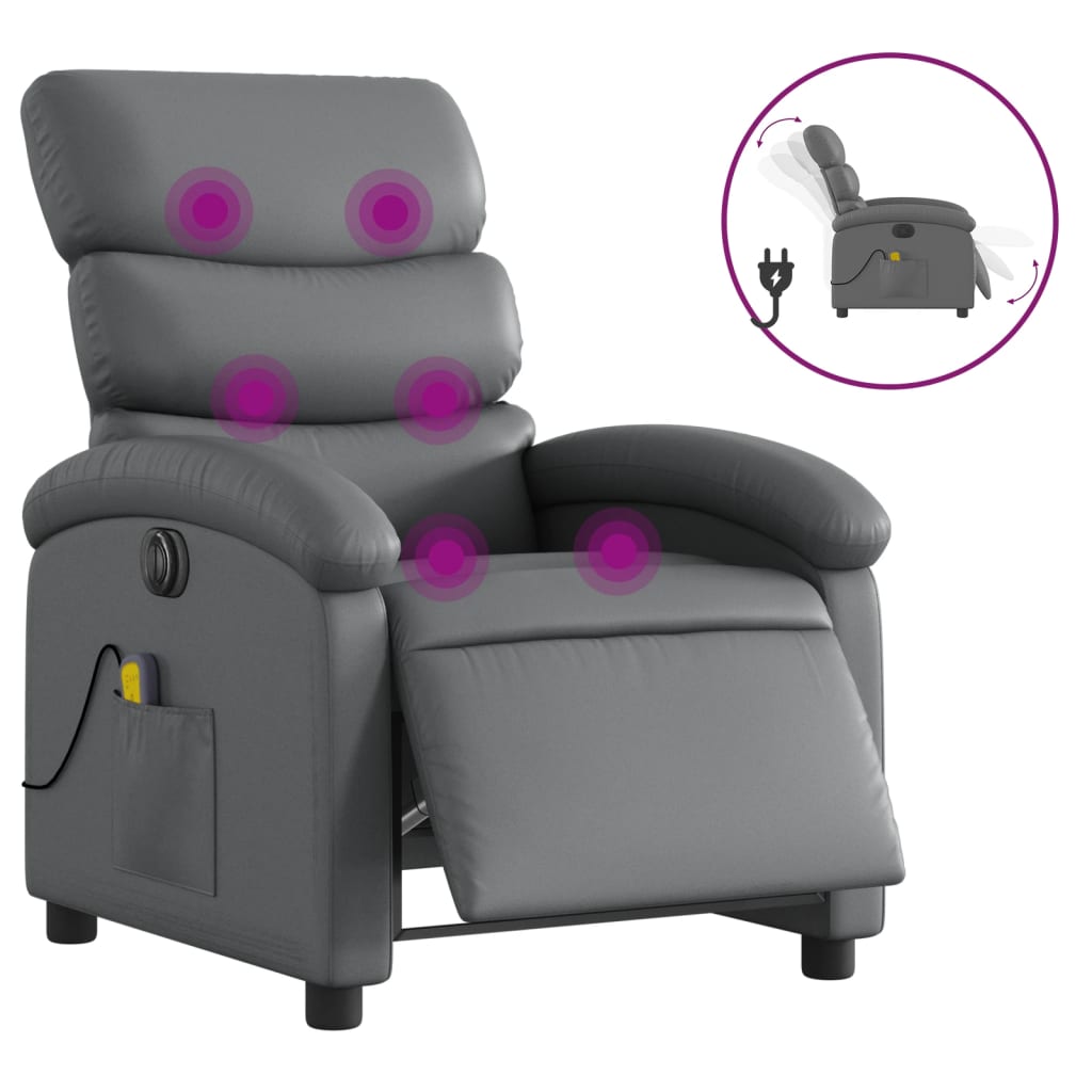 Fauteuil de massage inclinable électrique gris similicuir Fauteuils vidaXL   