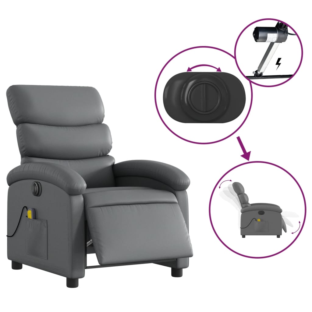 Fauteuil de massage inclinable électrique gris similicuir Fauteuils vidaXL   