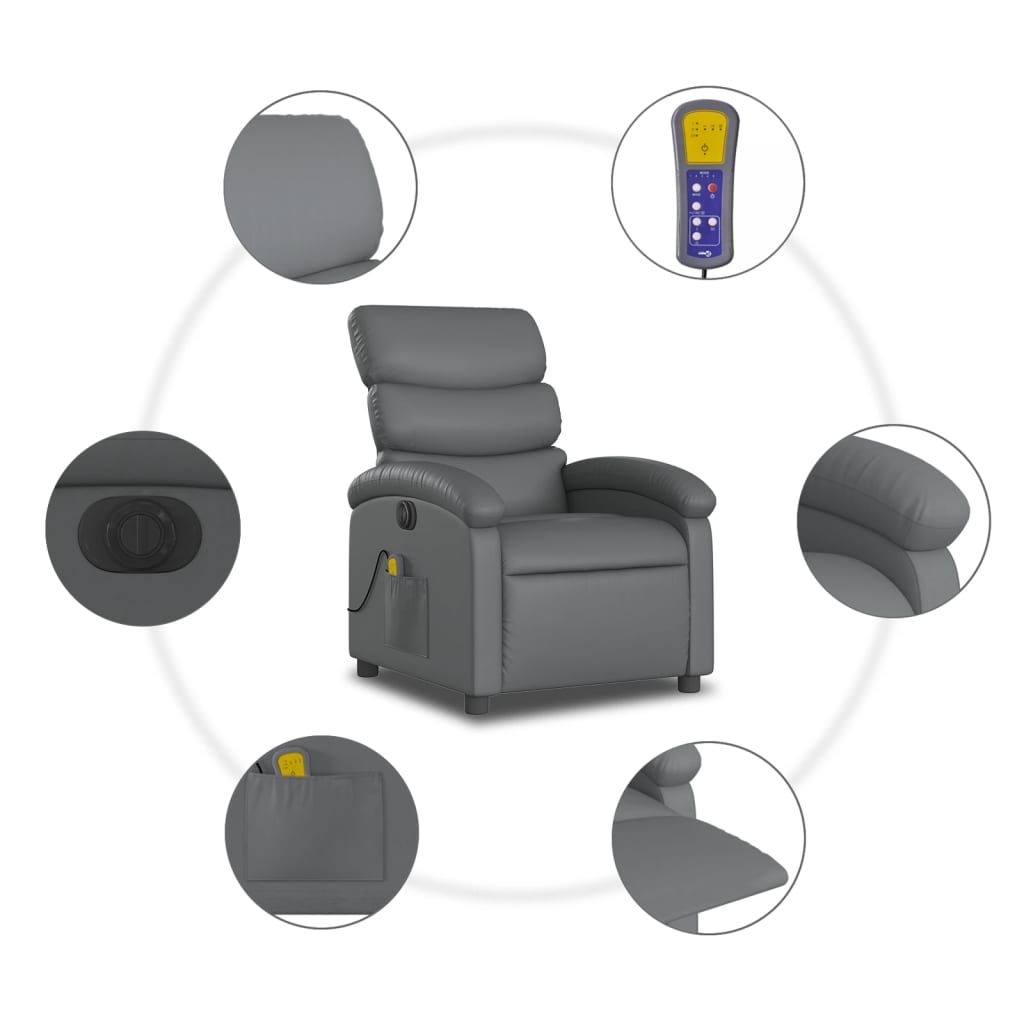 Fauteuil de massage inclinable électrique gris similicuir Fauteuils vidaXL   