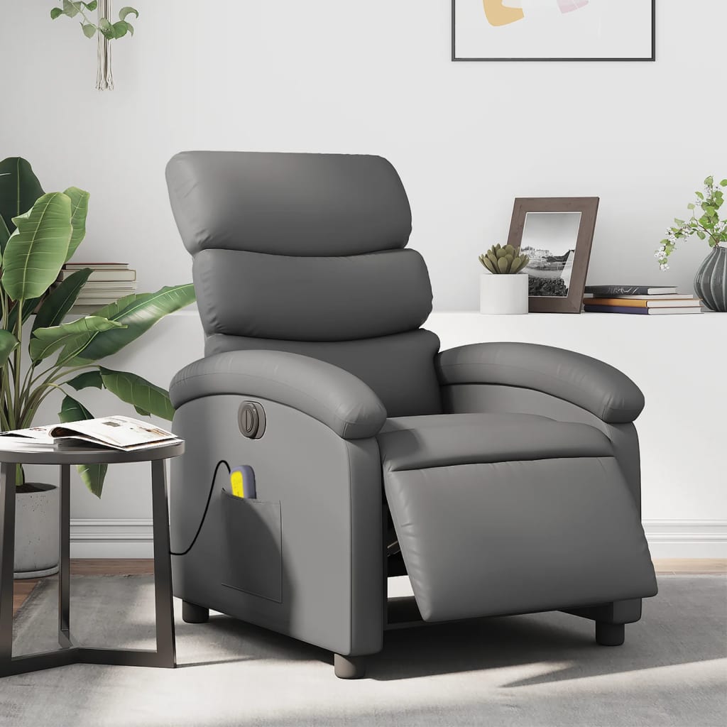 Fauteuil de massage inclinable électrique gris similicuir Fauteuils vidaXL   