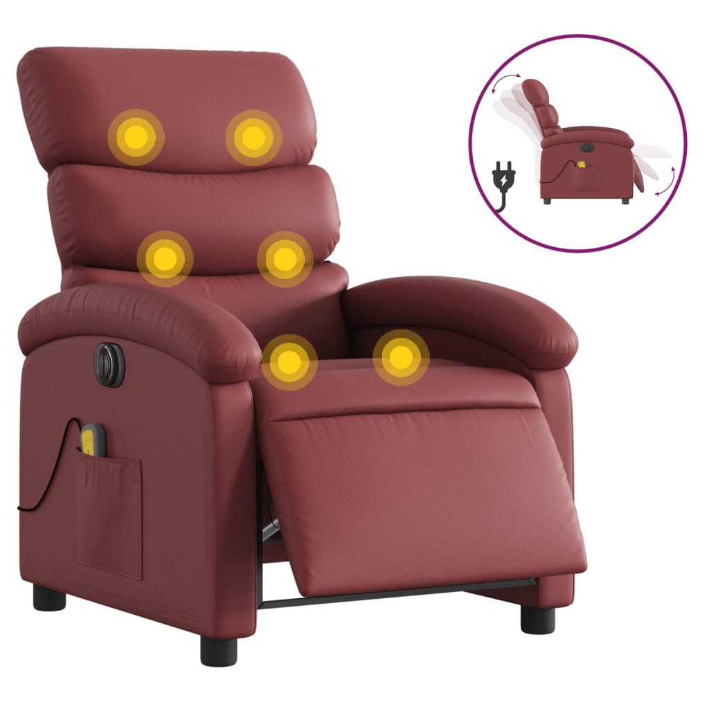 Fauteuil de massage inclinable électrique rouge bordeaux Fauteuils vidaXL   