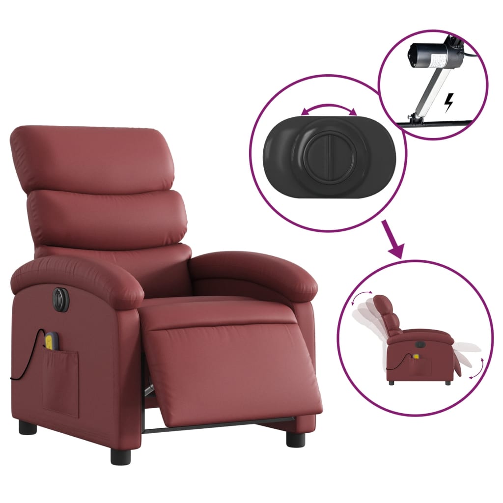 Fauteuil de massage inclinable électrique rouge bordeaux Fauteuils vidaXL   