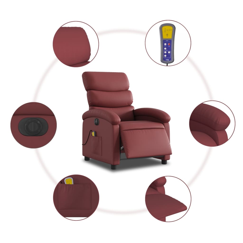 Fauteuil de massage inclinable électrique rouge bordeaux Fauteuils vidaXL   