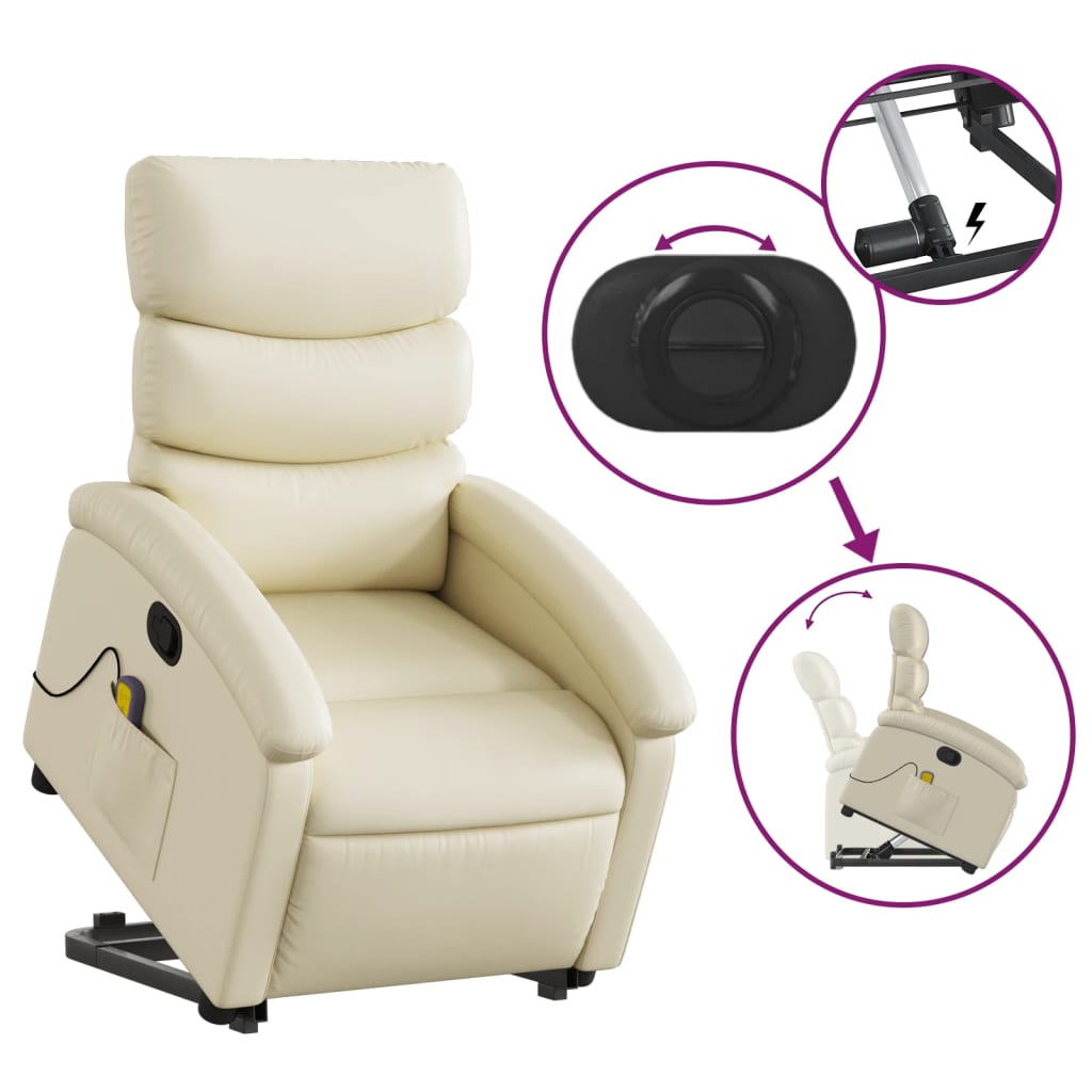 Fauteuil inclinable de massage Crème Similicuir Fauteuils vidaXL   