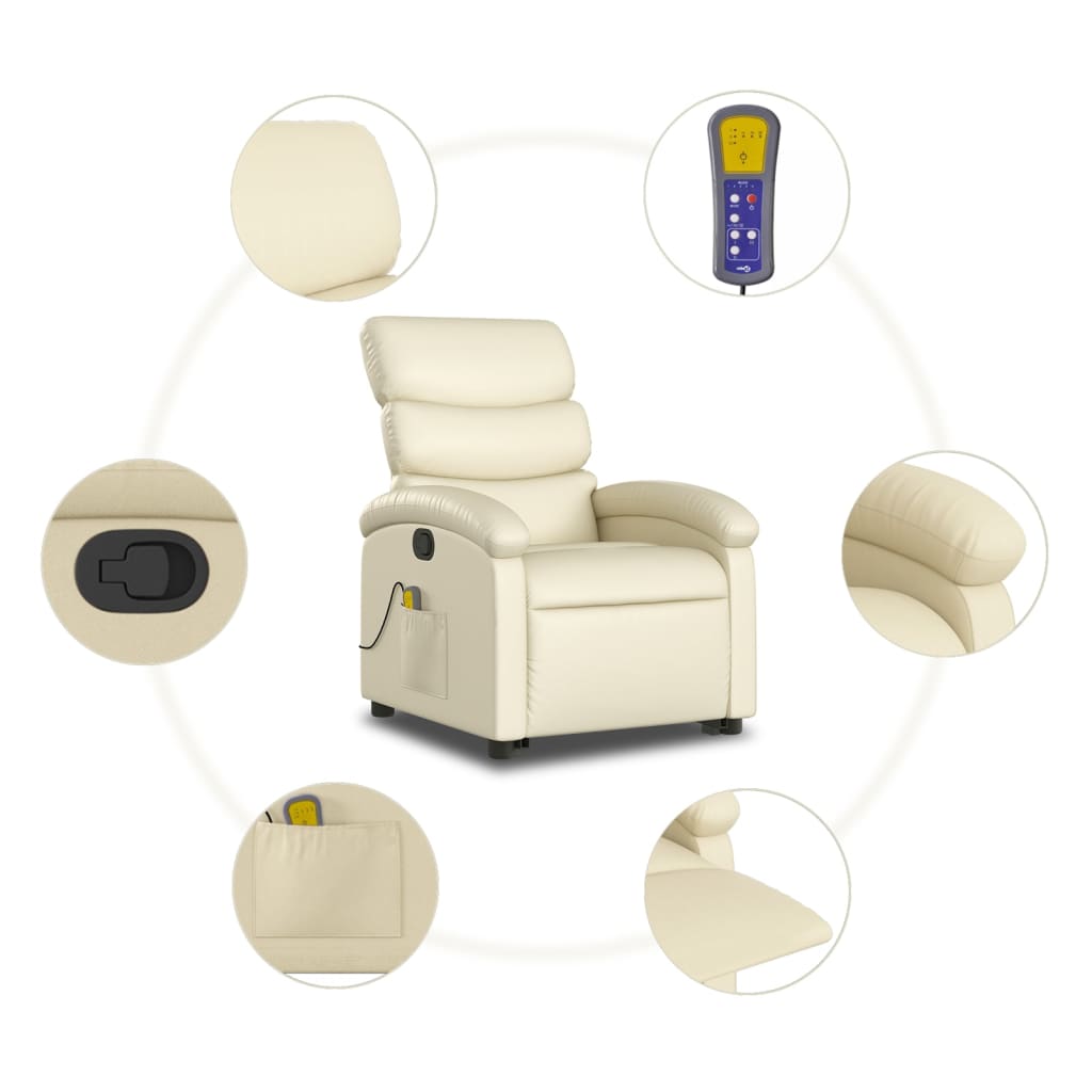 Fauteuil inclinable de massage Crème Similicuir Fauteuils vidaXL   