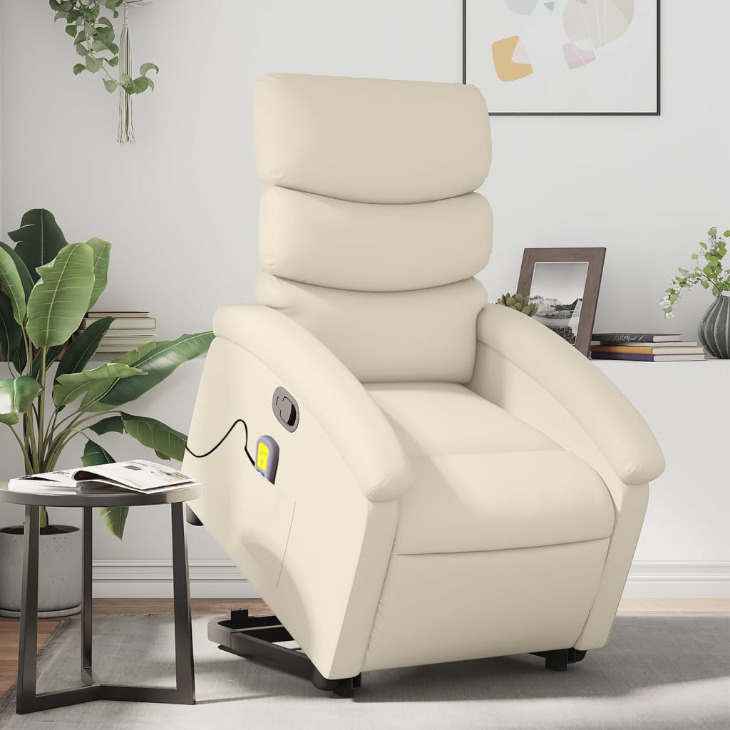 Fauteuil inclinable de massage Crème Similicuir Fauteuils vidaXL   