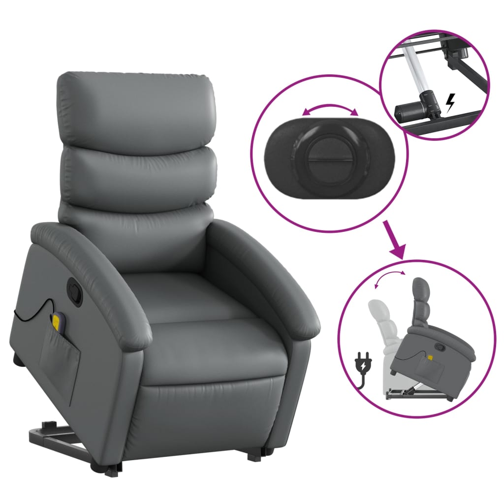 Fauteuil inclinable de massage Gris Similicuir Fauteuils vidaXL   