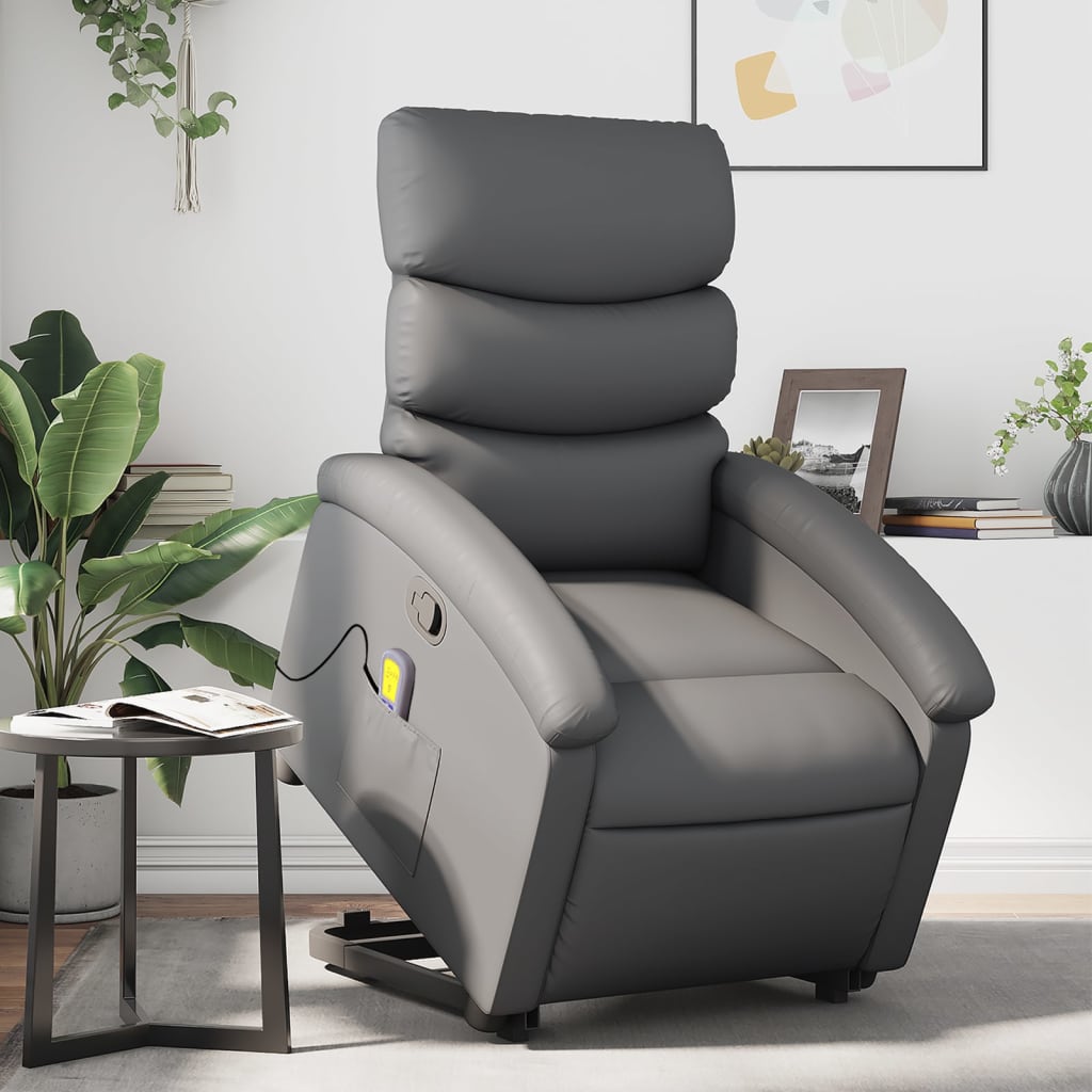 Fauteuil inclinable de massage Gris Similicuir Fauteuils vidaXL   