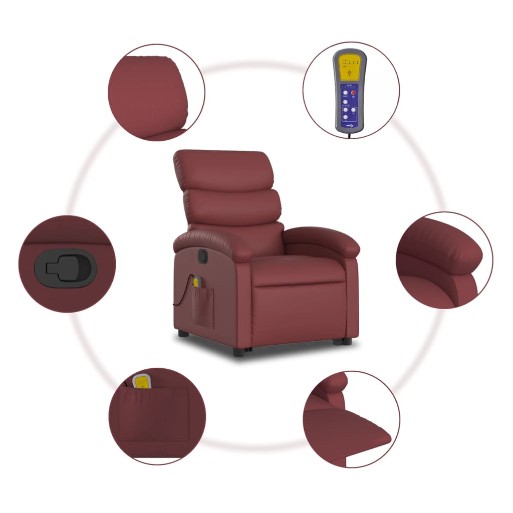 Fauteuil inclinable de massage Rouge bordeaux Similicuir Fauteuils vidaXL   