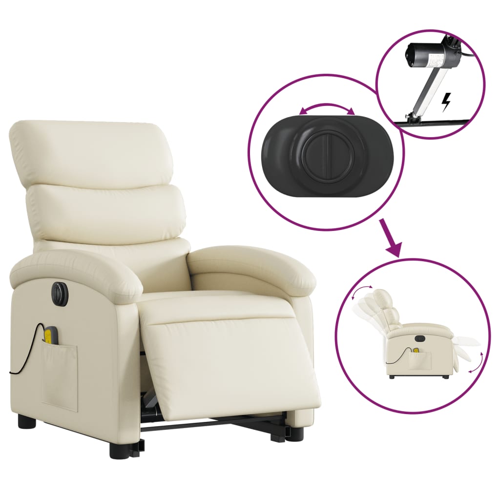 Fauteuil inclinable de massage électrique crème similicuir Fauteuils vidaXL   