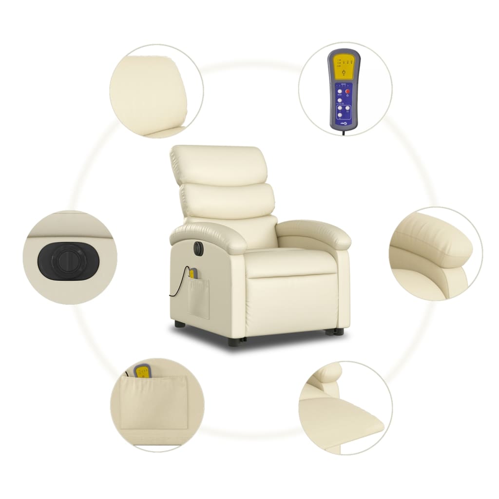 Fauteuil inclinable de massage électrique crème similicuir Fauteuils vidaXL   