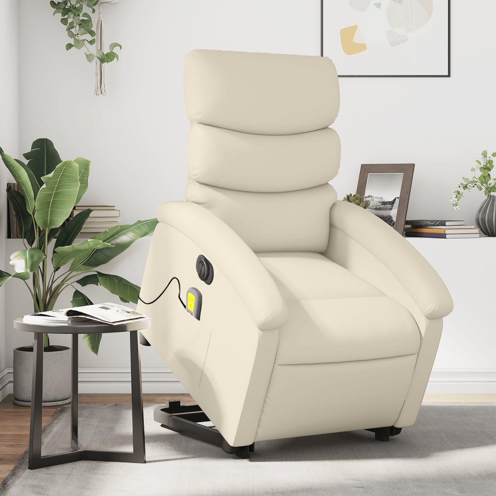 Fauteuil inclinable de massage électrique crème similicuir Fauteuils vidaXL   