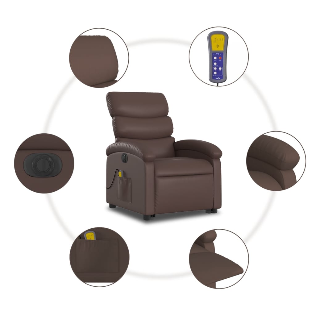 Fauteuil inclinable de massage électrique marron similicuir Fauteuils vidaXL   