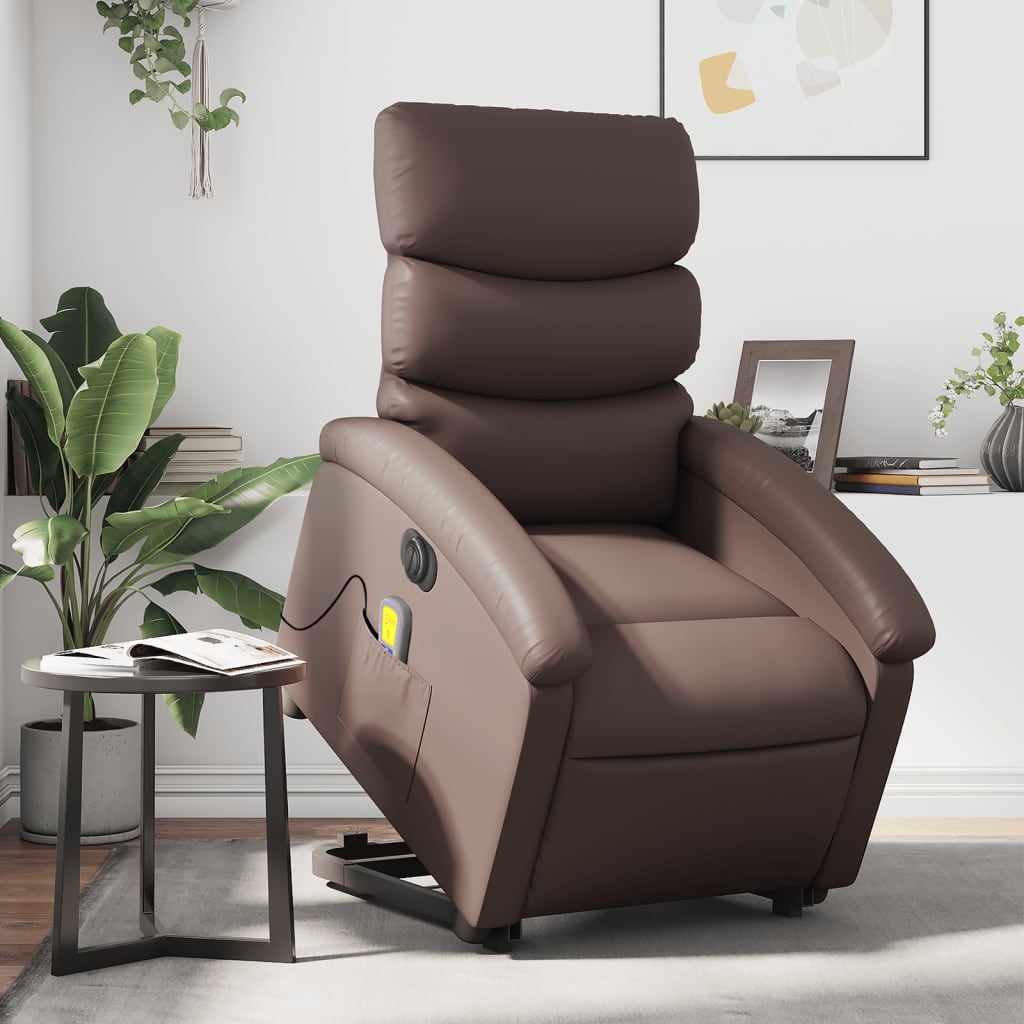 Fauteuil inclinable de massage électrique marron similicuir Fauteuils vidaXL   